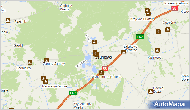 mapa Szumowo powiat zambrowski, Szumowo powiat zambrowski na mapie Targeo