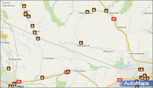mapa Szybowice, Szybowice na mapie Targeo