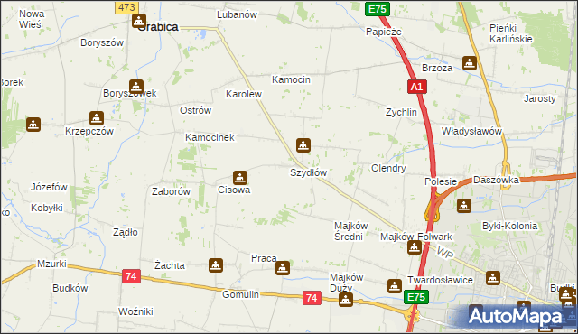 mapa Szydłów gmina Grabica, Szydłów gmina Grabica na mapie Targeo