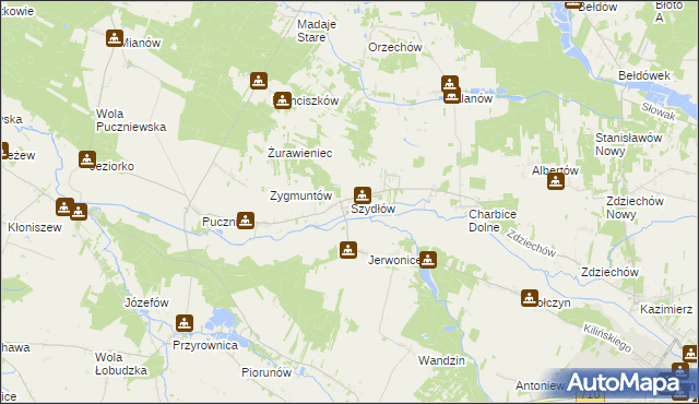 mapa Szydłów gmina Lutomiersk, Szydłów gmina Lutomiersk na mapie Targeo