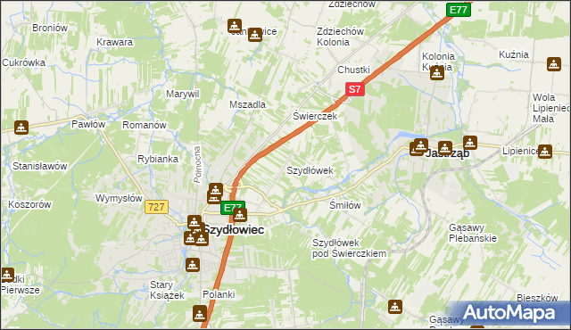 mapa Szydłówek gmina Szydłowiec, Szydłówek gmina Szydłowiec na mapie Targeo