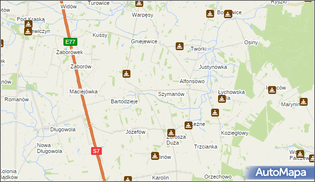 mapa Szymanów gmina Jasieniec, Szymanów gmina Jasieniec na mapie Targeo