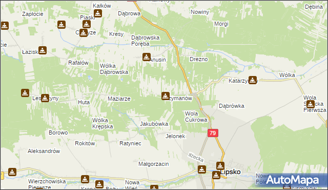 mapa Szymanów gmina Lipsko, Szymanów gmina Lipsko na mapie Targeo