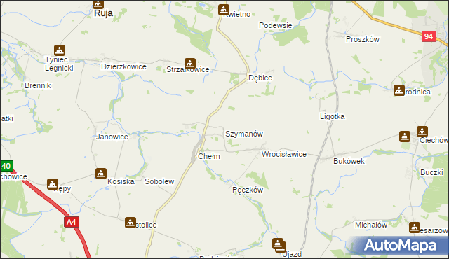 mapa Szymanów gmina Malczyce, Szymanów gmina Malczyce na mapie Targeo