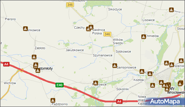 mapa Szymanowice gmina Kostomłoty, Szymanowice gmina Kostomłoty na mapie Targeo