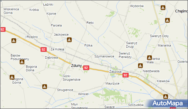 mapa Szymanowice gmina Zduny, Szymanowice gmina Zduny na mapie Targeo