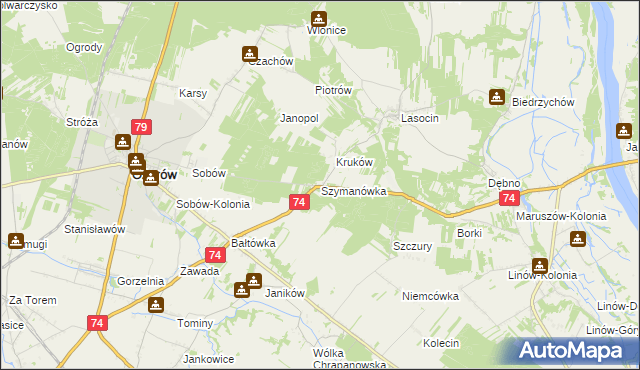 mapa Szymanówka gmina Ożarów, Szymanówka gmina Ożarów na mapie Targeo