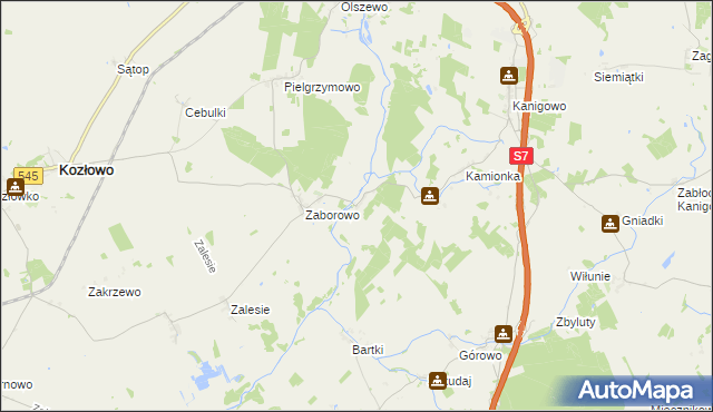 mapa Szymany gmina Kozłowo, Szymany gmina Kozłowo na mapie Targeo