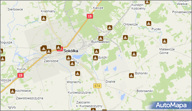 mapa Szyszki gmina Sokółka, Szyszki gmina Sokółka na mapie Targeo