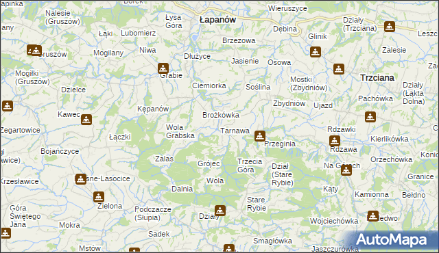 mapa Tarnawa gmina Łapanów, Tarnawa gmina Łapanów na mapie Targeo