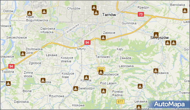 mapa Tarnowiec gmina Tarnów, Tarnowiec gmina Tarnów na mapie Targeo