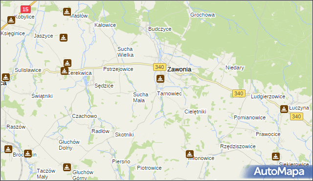 mapa Tarnowiec gmina Zawonia, Tarnowiec gmina Zawonia na mapie Targeo