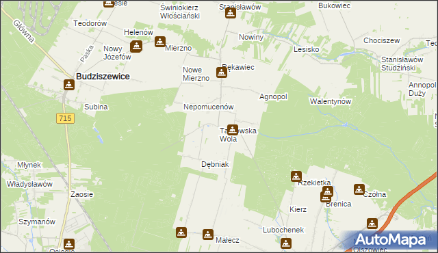 mapa Tarnowska Wola gmina Lubochnia, Tarnowska Wola gmina Lubochnia na mapie Targeo