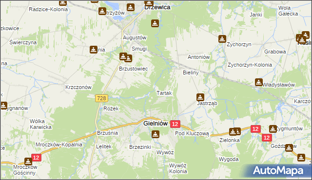 mapa Tartak gmina Gielniów, Tartak gmina Gielniów na mapie Targeo