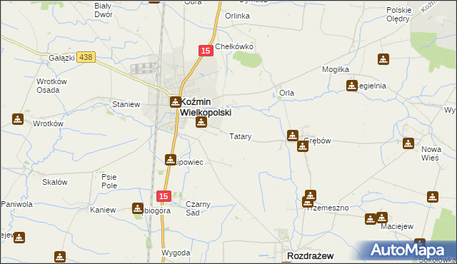 mapa Tatary gmina Koźmin Wielkopolski, Tatary gmina Koźmin Wielkopolski na mapie Targeo