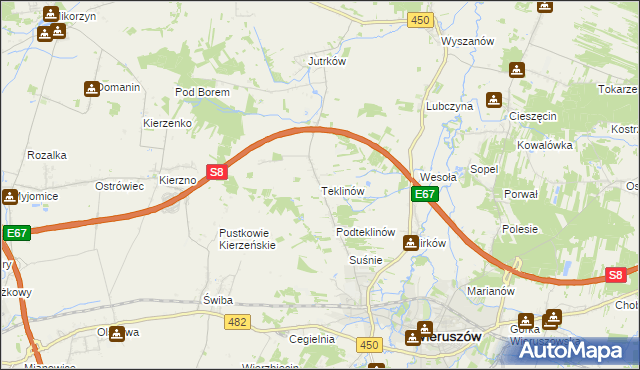 mapa Teklinów gmina Wieruszów, Teklinów gmina Wieruszów na mapie Targeo