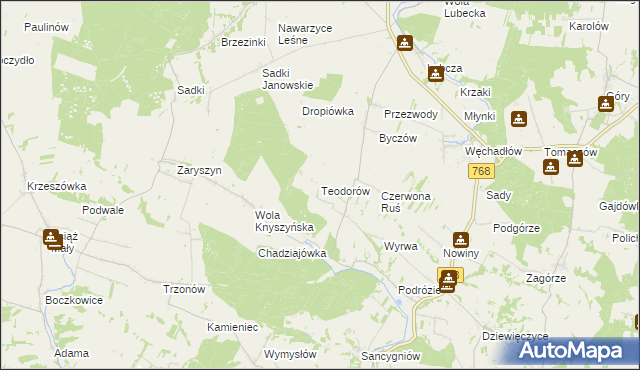 mapa Teodorów gmina Działoszyce, Teodorów gmina Działoszyce na mapie Targeo