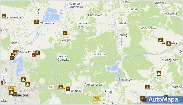 mapa Teodorów gmina Koniecpol, Teodorów gmina Koniecpol na mapie Targeo