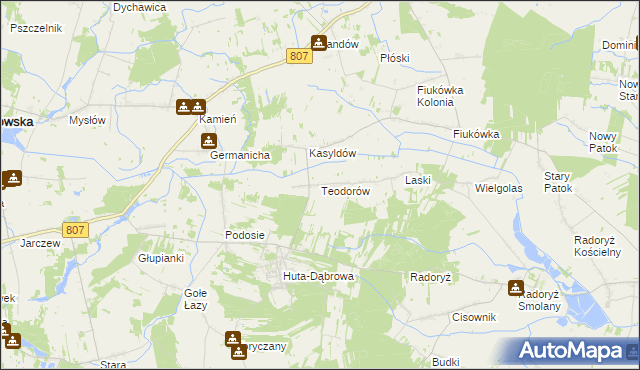 mapa Teodorów gmina Krzywda, Teodorów gmina Krzywda na mapie Targeo