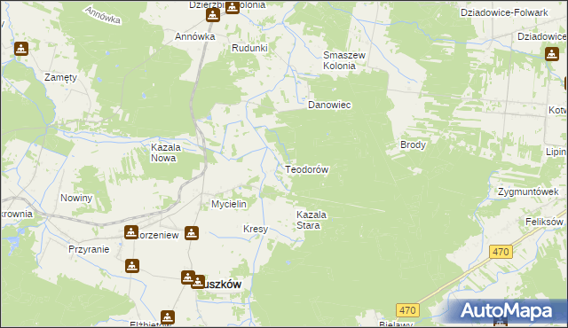 mapa Teodorów gmina Mycielin, Teodorów gmina Mycielin na mapie Targeo