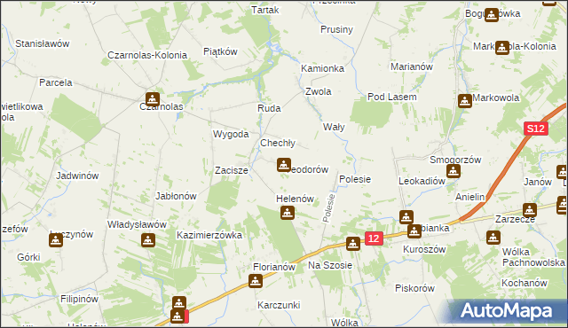 mapa Teodorów gmina Policzna, Teodorów gmina Policzna na mapie Targeo
