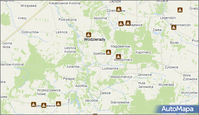 mapa Teodorów gmina Wodzierady, Teodorów gmina Wodzierady na mapie Targeo