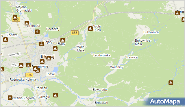 mapa Teodorówka gmina Biłgoraj, Teodorówka gmina Biłgoraj na mapie Targeo