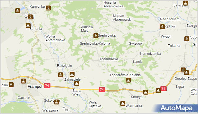 mapa Teodorówka gmina Frampol, Teodorówka gmina Frampol na mapie Targeo