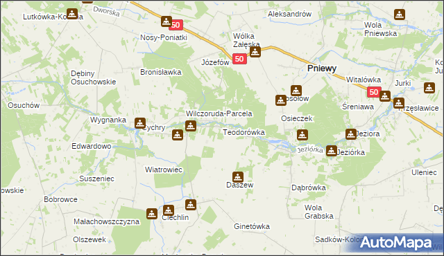 mapa Teodorówka gmina Pniewy, Teodorówka gmina Pniewy na mapie Targeo