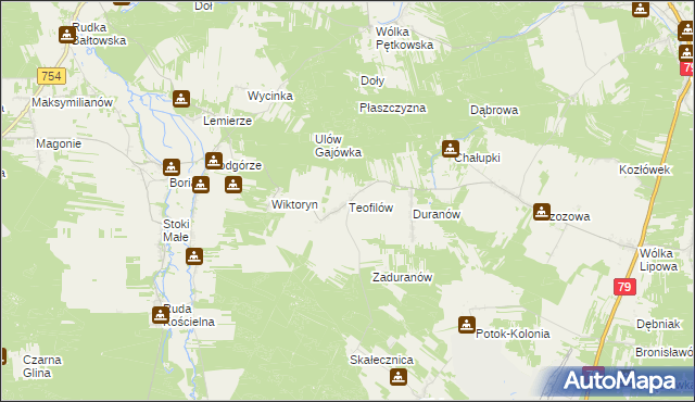 mapa Teofilów gmina Tarłów, Teofilów gmina Tarłów na mapie Targeo