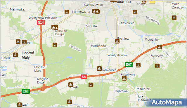 mapa Terenin gmina Pabianice, Terenin gmina Pabianice na mapie Targeo