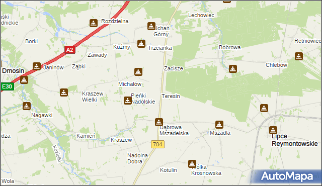 mapa Teresin gmina Dmosin, Teresin gmina Dmosin na mapie Targeo