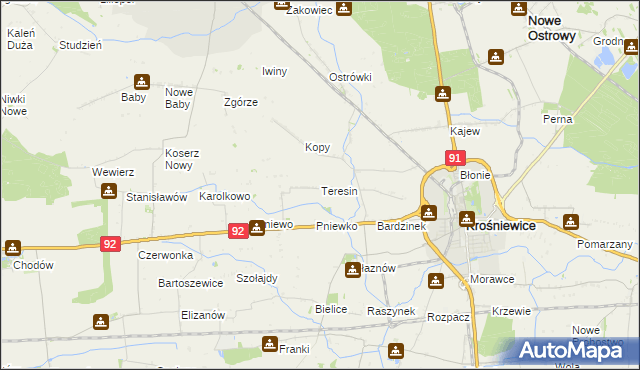 mapa Teresin gmina Krośniewice, Teresin gmina Krośniewice na mapie Targeo