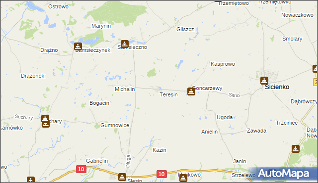 mapa Teresin gmina Sicienko, Teresin gmina Sicienko na mapie Targeo