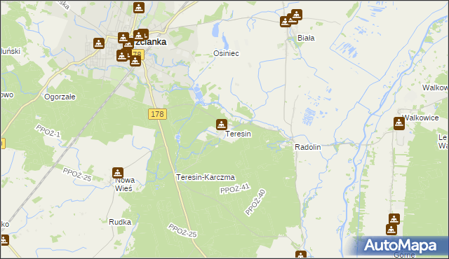 mapa Teresin gmina Trzcianka, Teresin gmina Trzcianka na mapie Targeo