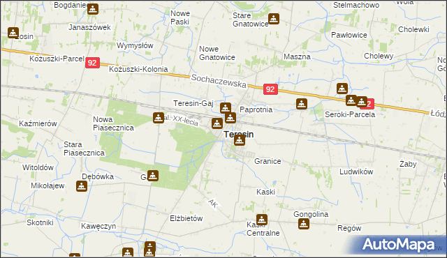 mapa Teresin powiat sochaczewski, Teresin powiat sochaczewski na mapie Targeo