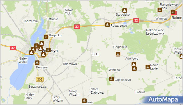 mapa Tłoki gmina Wolsztyn, Tłoki gmina Wolsztyn na mapie Targeo