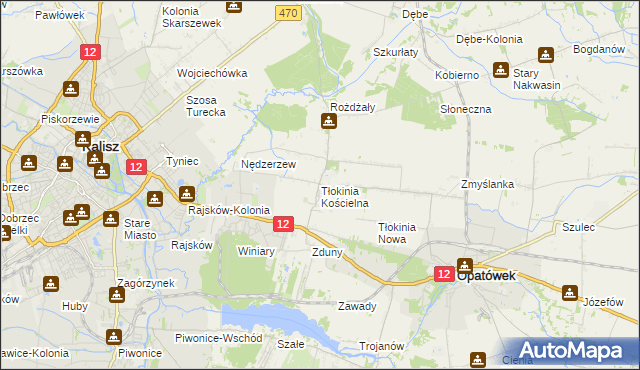 mapa Tłokinia Kościelna, Tłokinia Kościelna na mapie Targeo