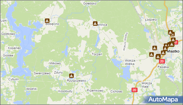 mapa Toczeń gmina Miastko, Toczeń gmina Miastko na mapie Targeo