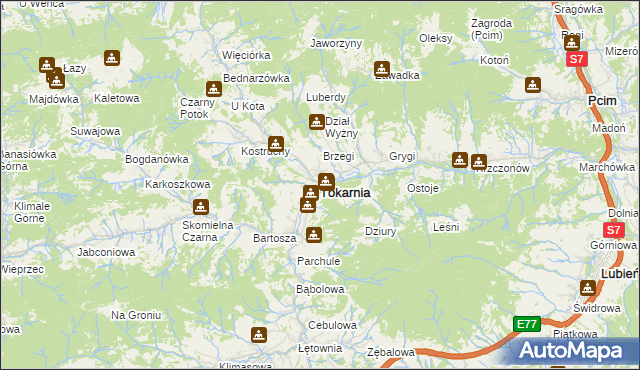 mapa Tokarnia powiat myślenicki, Tokarnia powiat myślenicki na mapie Targeo