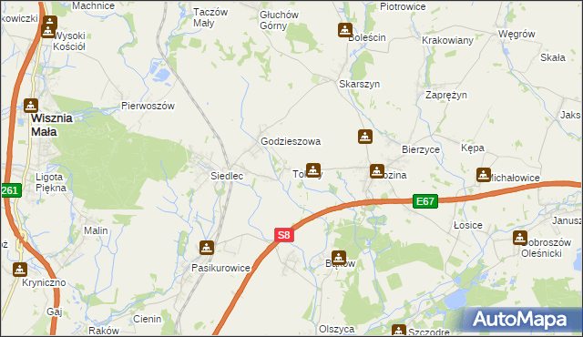 mapa Tokary gmina Długołęka, Tokary gmina Długołęka na mapie Targeo