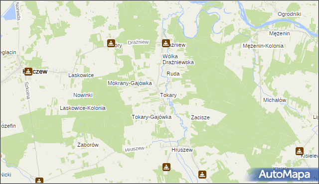 mapa Tokary gmina Korczew, Tokary gmina Korczew na mapie Targeo