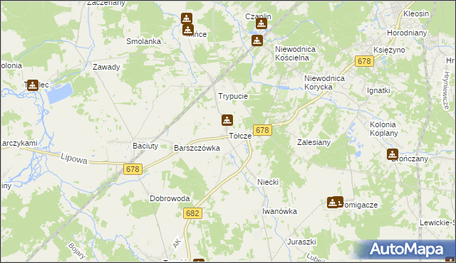 mapa Tołcze gmina Turośń Kościelna, Tołcze gmina Turośń Kościelna na mapie Targeo