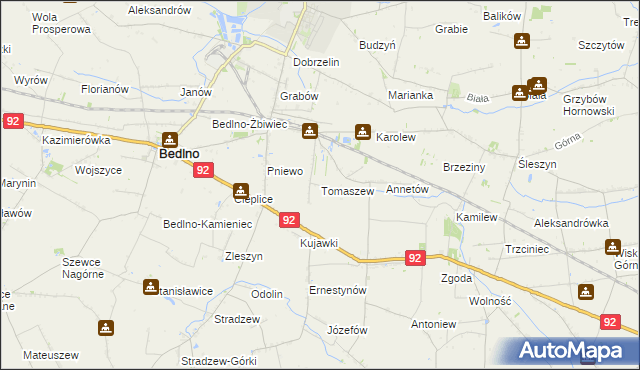 mapa Tomaszew gmina Bedlno, Tomaszew gmina Bedlno na mapie Targeo