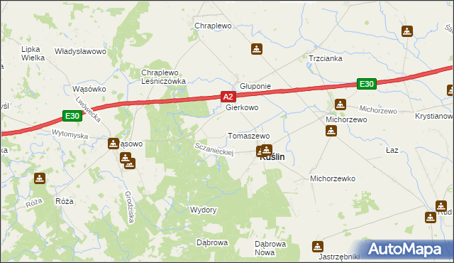 mapa Tomaszewo gmina Kuślin, Tomaszewo gmina Kuślin na mapie Targeo