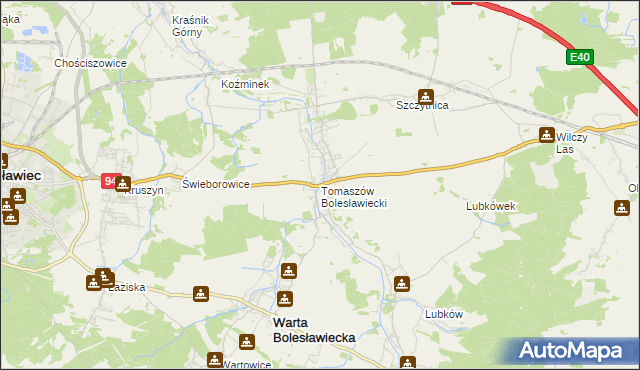 mapa Tomaszów Bolesławiecki, Tomaszów Bolesławiecki na mapie Targeo