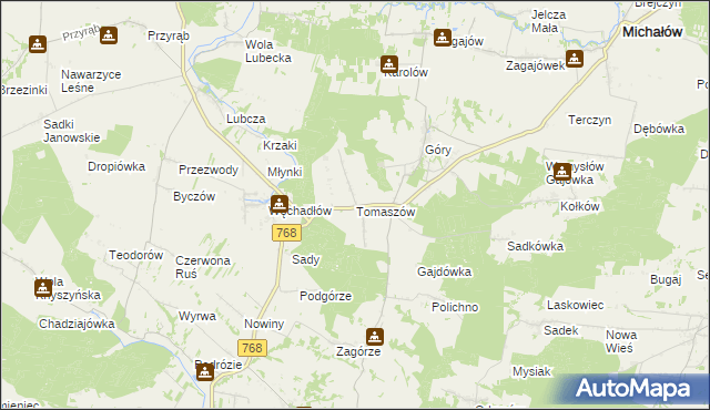 mapa Tomaszów gmina Michałów, Tomaszów gmina Michałów na mapie Targeo