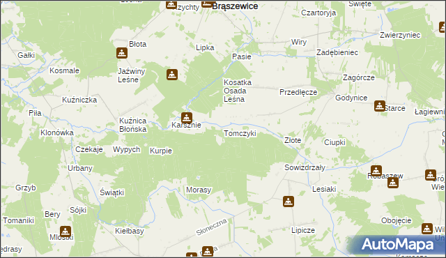 mapa Tomczyki gmina Brąszewice, Tomczyki gmina Brąszewice na mapie Targeo