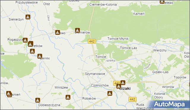 mapa Tomice gmina Gizałki, Tomice gmina Gizałki na mapie Targeo