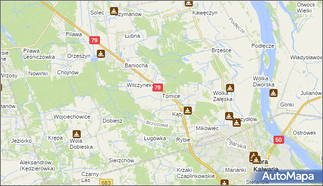 mapa Tomice gmina Góra Kalwaria, Tomice gmina Góra Kalwaria na mapie Targeo